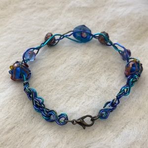 Hand crafted bracelet. Decorative glass beads hand made chain.